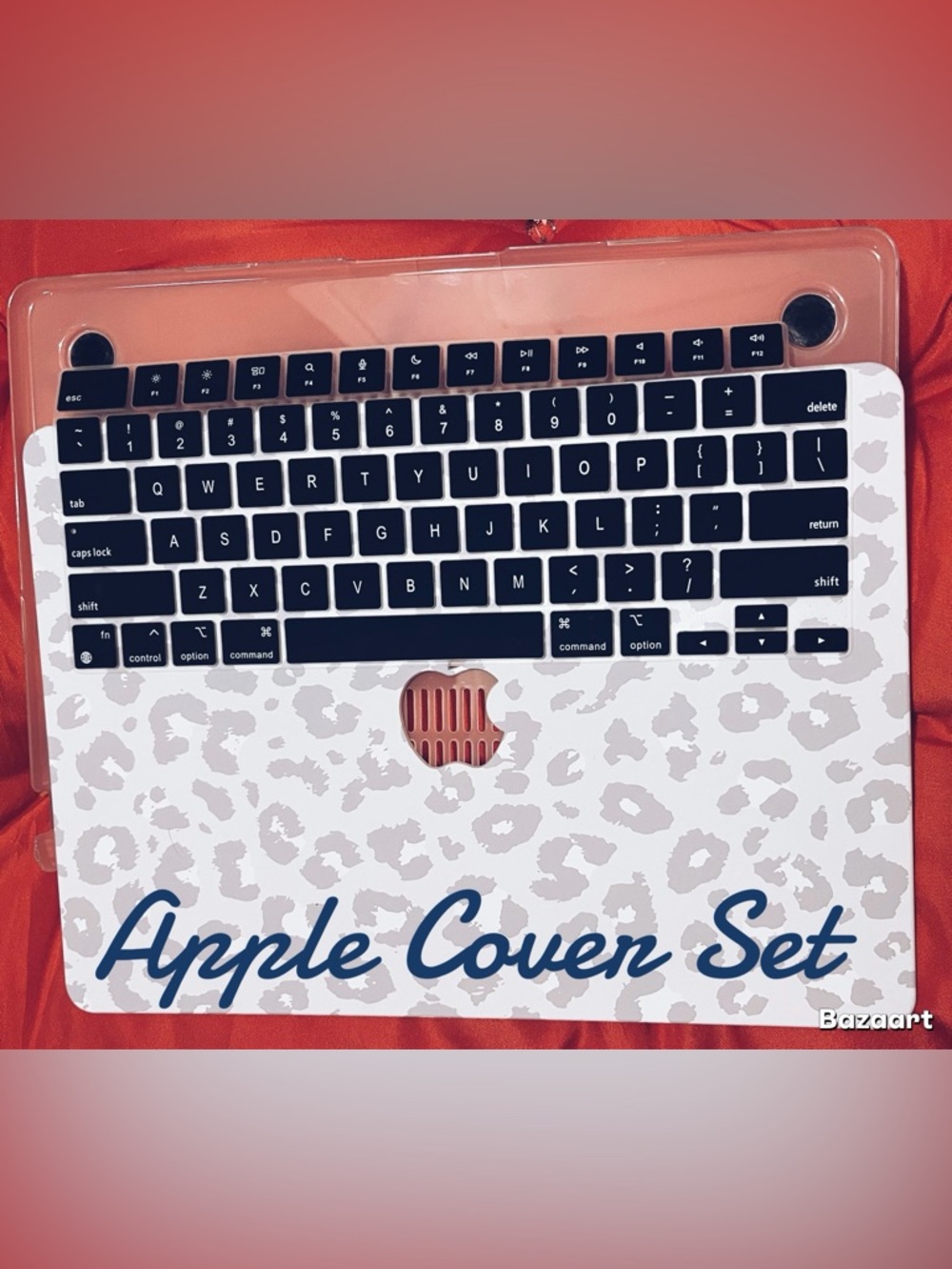Apple Leopard Print Laptop Cover Set in White & Light Gray